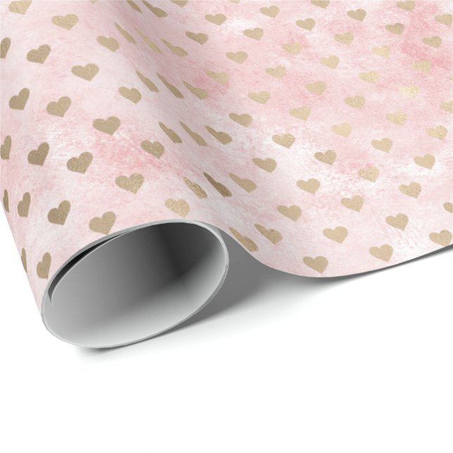 Blush Pink Watercolor Gold Hearts Wrapping Paper (Roll Corner)