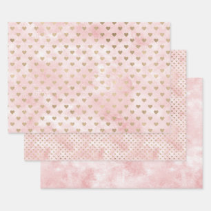 Blush Pink Watercolor Gold Hearts Wrapping Paper Sheet