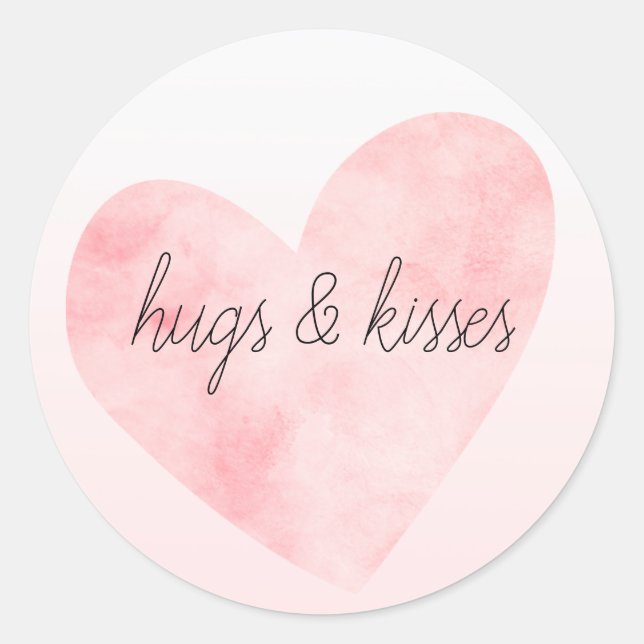 Blush Pink Watercolor Heart Classic Round Sticker (Front)