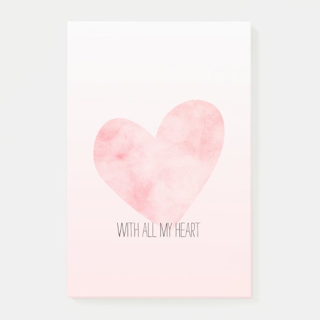 Blush Pink Watercolor Heart Post-it Notes (Front)