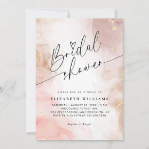 Blush Pink Watercolor Heart Script Bridal Shower Invitation