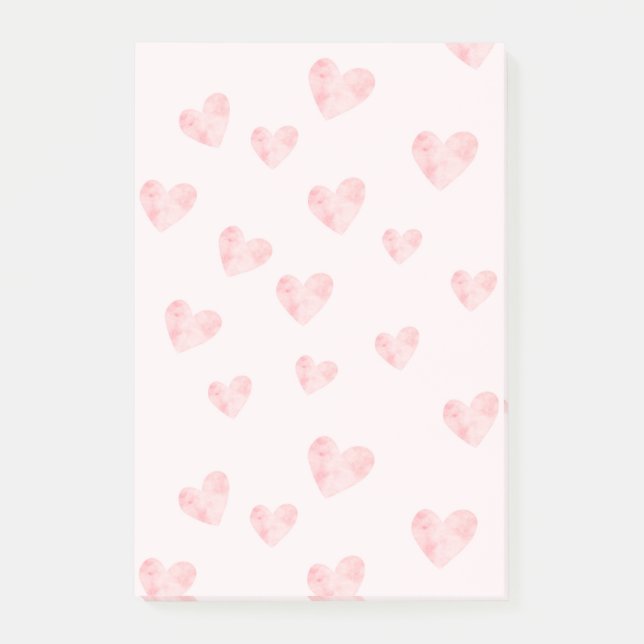 Blush Pink Watercolor Hearts Post-it Notes (Front)