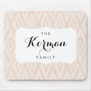 Blush Pink Watercolor Ikat Geometric Painted Print Mouse Mat