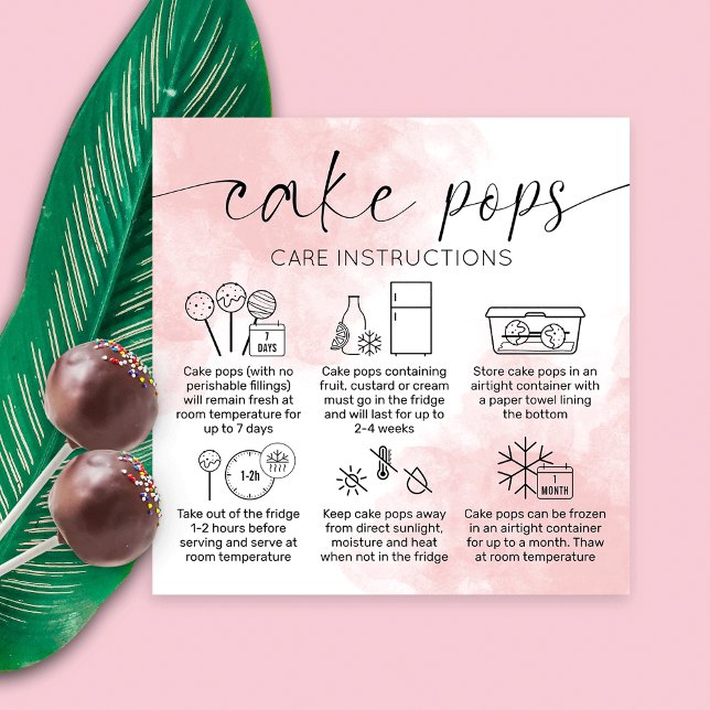 Blush Pink Watercolor Logo Cake Pops Care Cards (Creator Uploaded)
