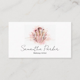 Blush Pink Watercolor Makeup Brushes Business Card