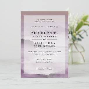 Blush pink watercolor misty landscape wedding invitation