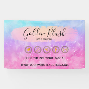 Blush Pink Watercolor & Modern Gold Geometric Chic Banner