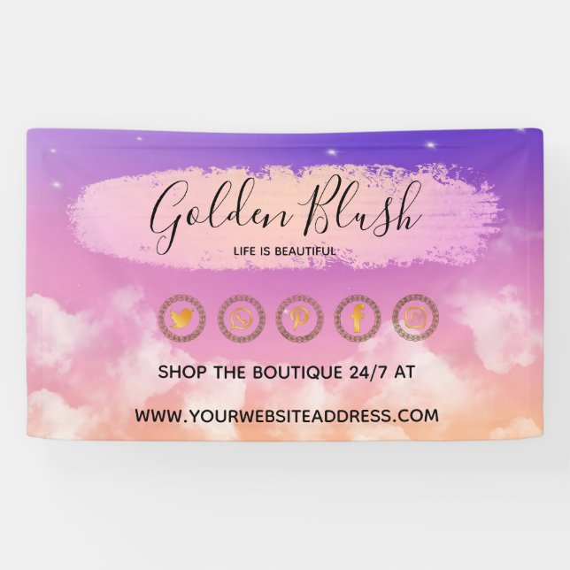 Blush Pink Watercolor & Modern Gold Geometric Chic Banner (Horizontal)