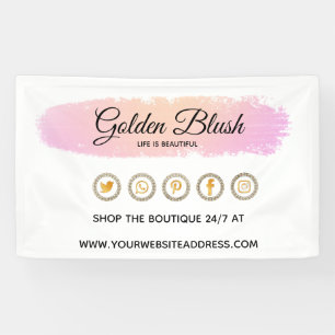 Blush Pink Watercolor & Modern Gold Geometric Chic Banner