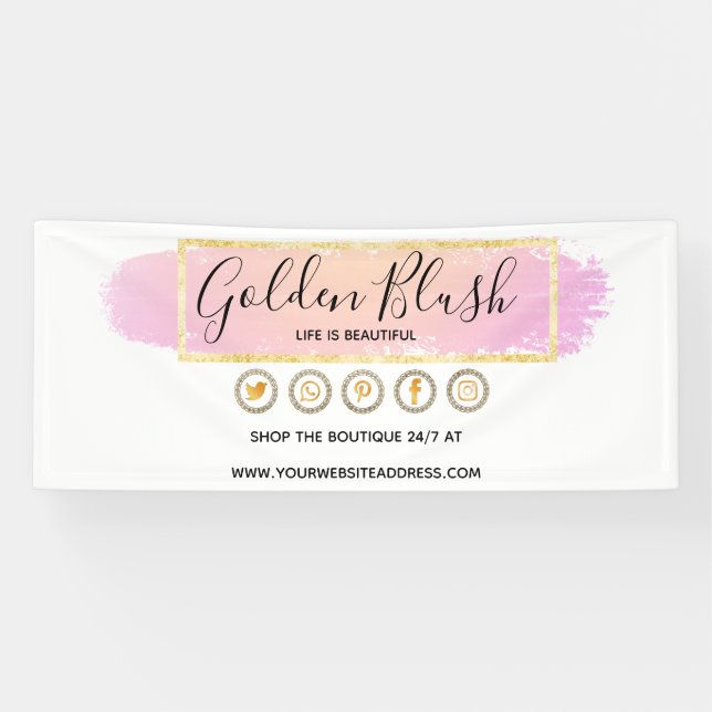 Blush Pink Watercolor & Modern Gold Geometric Chic Banner (Horizontal)