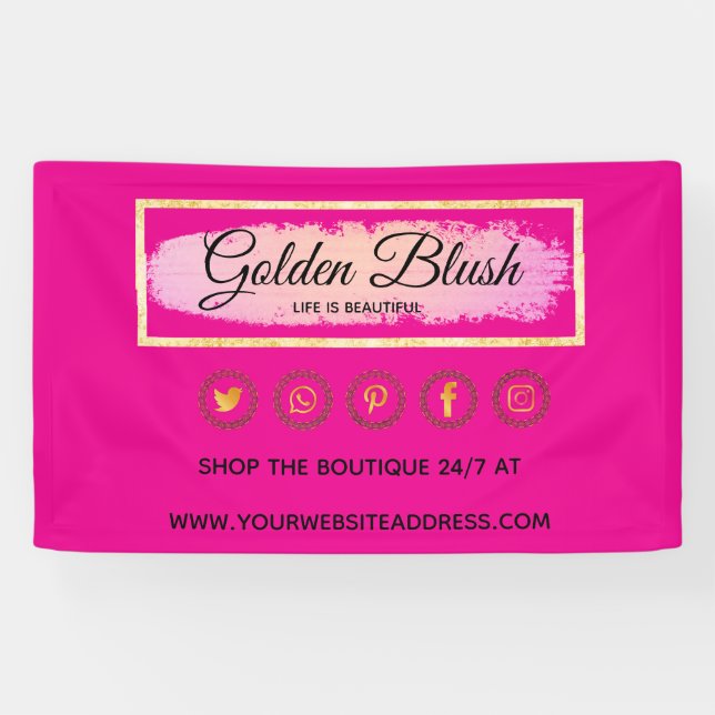Blush Pink Watercolor & Modern Gold Geometric Chic Banner (Horizontal)