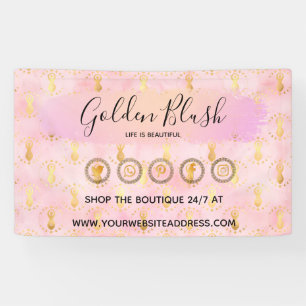 Blush Pink Watercolor & Modern Gold Geometric Chic Banner
