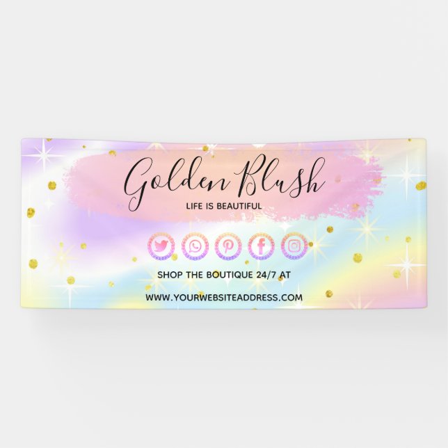 Blush Pink Watercolor & Modern Gold Geometric Chic Banner (Horizontal)