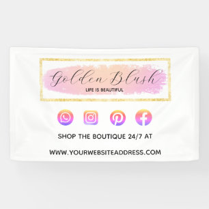 Blush Pink Watercolor & Modern Gold Geometric Chic Banner