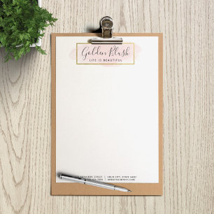 Blush Pink Watercolor & Modern Gold Geometric Chic Custom Letterhead