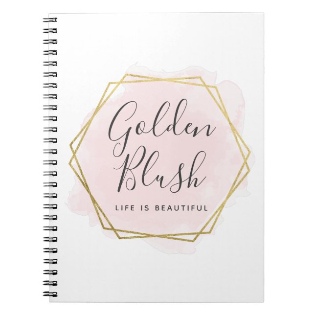 Blush Pink Watercolor & Modern Gold Geometric Chic Notebook (Front)