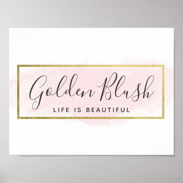 Blush Pink Watercolor & Modern Gold Geometric Chic Poster (Front)