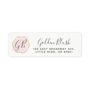 Blush Pink Watercolor & Modern Gold Return Address