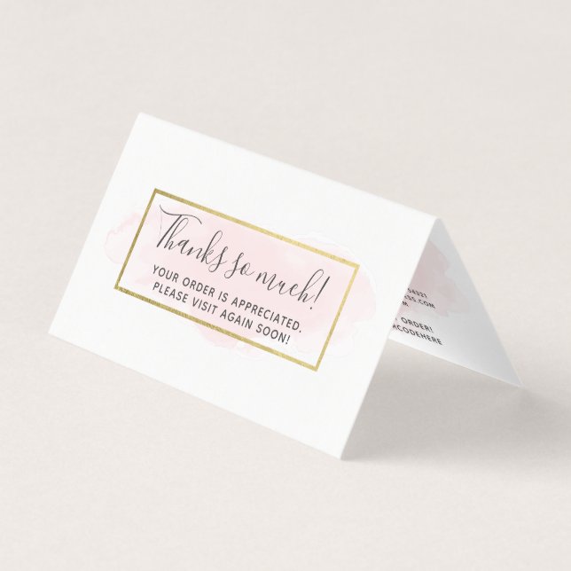 Blush Pink Watercolor Modern Gold Thank You Card (Front)
