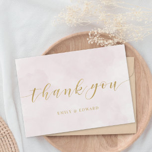 Blush Pink Watercolor Non-Photo Wedding Thank You Card