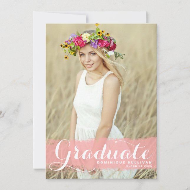 Blush Pink Watercolor Overlay Photo Graduation Invitation (Front)