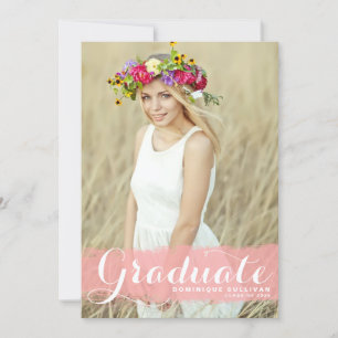 Blush Pink Watercolor Overlay Photo Graduation Invitation