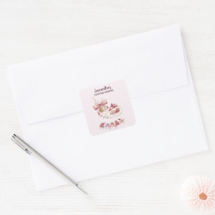 Blush Pink Watercolor Patisserie Cafe Branding Square Sticker