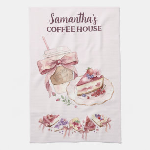 Blush Pink Watercolor Patisserie Cafe Branding Tea Towel