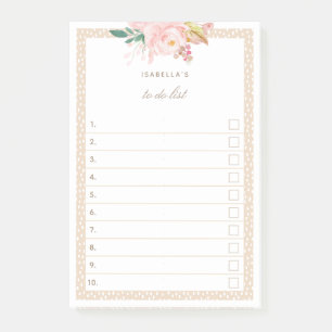 Blush Pink Watercolor Peonies Numbered To Do List Post-it Notes