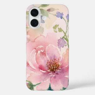 Blush Pink Watercolor Peony Floral iPhone 16 Case