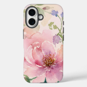 Blush Pink Watercolor Peony Floral iPhone 16 Case