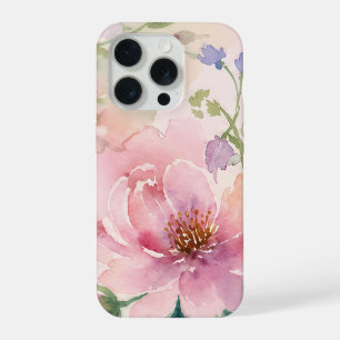 Blush Pink Watercolor Peony Floral iPhone 15 Pro Case