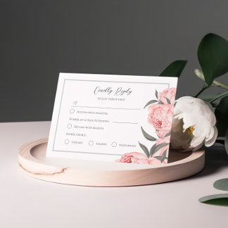 Blush Pink Watercolor Peony Wedding RSVP Card