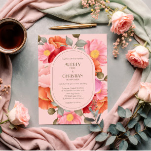 Blush Pink Watercolor Poppy Wedding Invitation