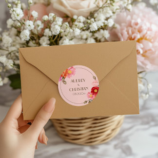 Blush Pink Watercolor Poppy Wedding Sticker