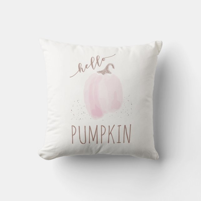 Blush Pink Watercolor Pumpkin Pillow Hello Pumpkin (Front)
