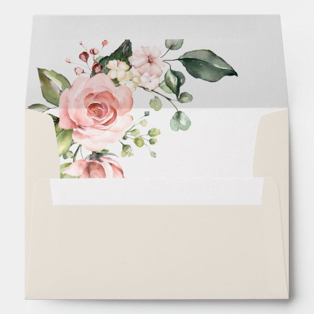 Blush Pink Watercolor Romantic Floral Wedding Envelope (Back (Bottom))