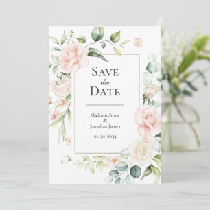 Blush Pink Watercolor Romantic Floral Wedding Save The Date