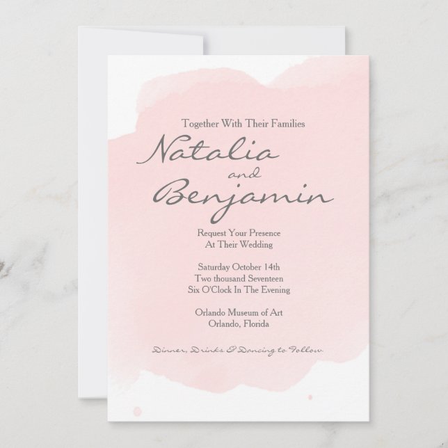 Blush Pink Watercolor Romantic Wedding Invitation (Front)