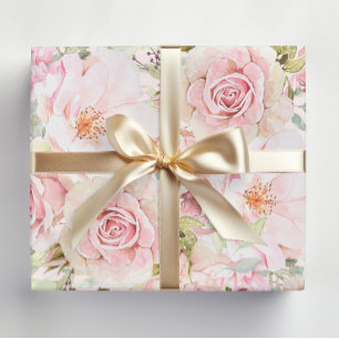 Blush Pink Watercolor Rose Flower Floral  Wrapping Paper
