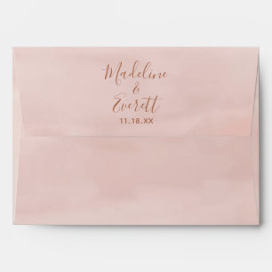 Blush Pink Watercolor & Rose Gold Wedding Monogram Envelope