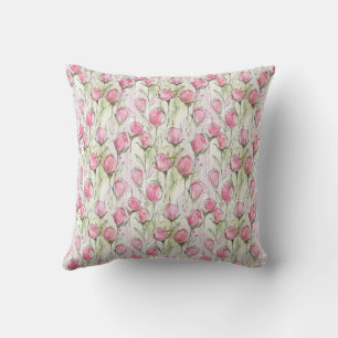 Blush Pink Watercolor Rosebuds Cushion