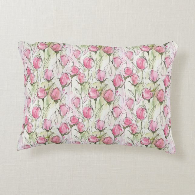 Blush Pink Watercolor Rosebuds Decorative Cushion (Back)