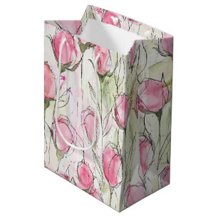 Blush Pink Watercolor Rosebuds Medium Gift Bag