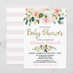 Blush Pink Watercolor Roses Baby Shower Invitation