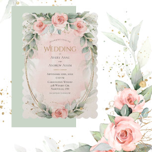Blush Pink Watercolor Roses Elegant Wedding Invitation