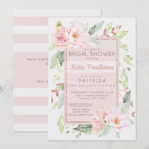 Blush Pink Watercolor Roses Feminine Bridal Invitation