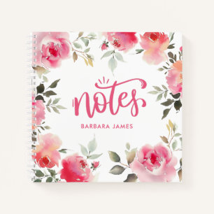 Blush Pink Watercolor Roses Peonies Personalised Notebook
