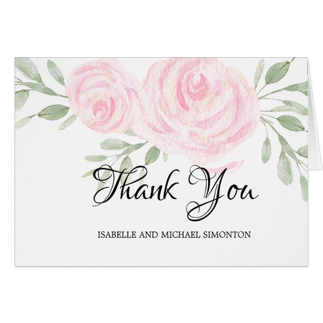 Blush Pink Watercolor Roses Personalised Thank You (Front Horizontal)
