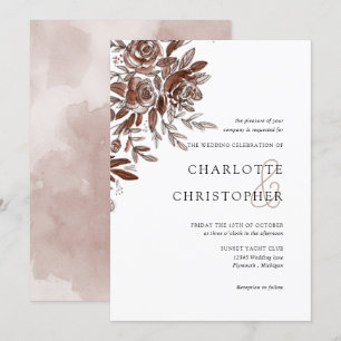 Blush pink watercolor roses wedding invitation